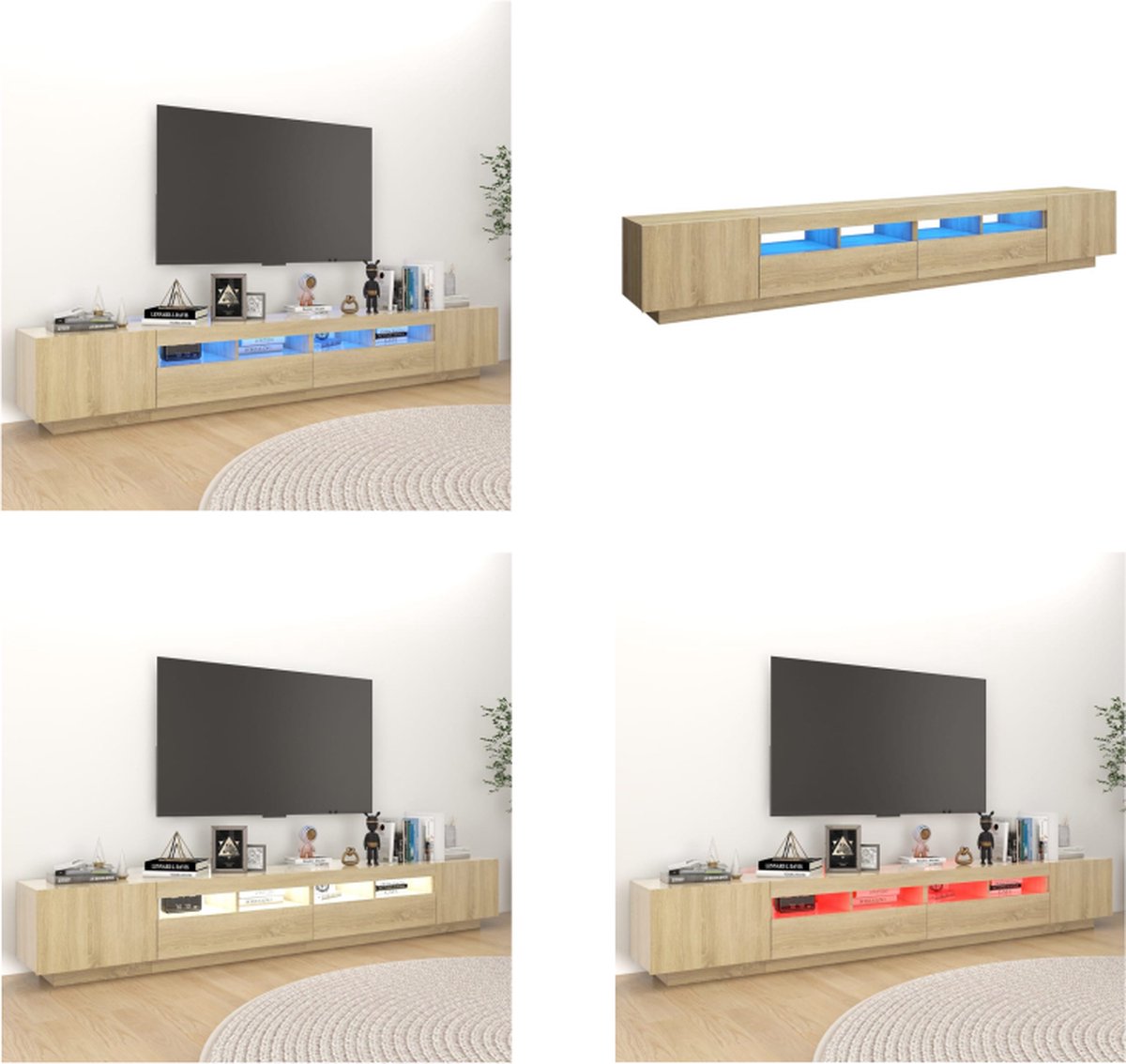 vidaXL Tv-meubel met LED-verlichting 260x35x40 cm sonoma eikenkleurig - Tv-kast - Tv-kasten - Televisiekast - Televisiekasten