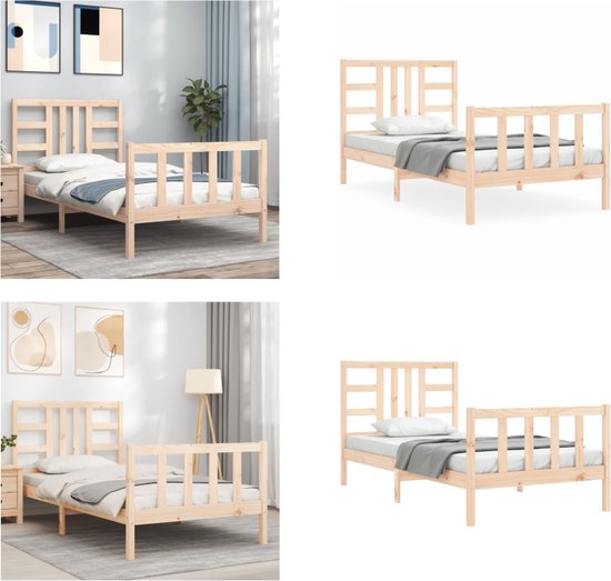 Homgoday Bedframe, wit massief grenen, 90 x 200 cm, bedstead platformbed voor volwassenen en tieners, slaapkamer, slaapzaal, logeerkamer, meubelframe, bedbodem 1959