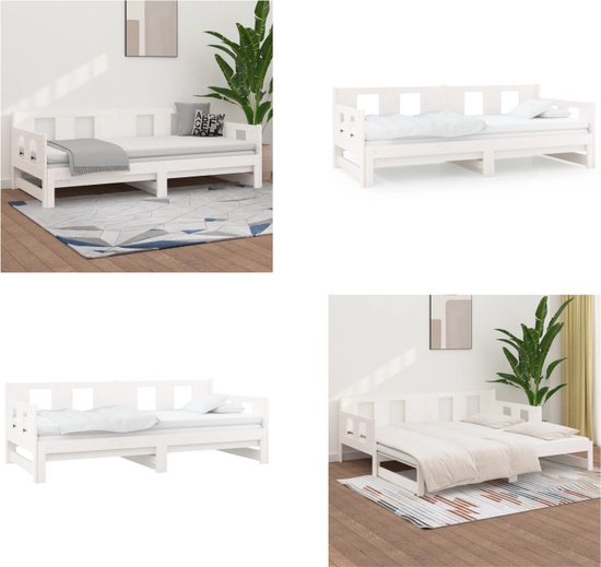 vidaXL Slaapbank uitschuifbaar massief grenenhout wit 2x(90x200) cm - Uitschuifbare Slaapbank - Uitschuifbare Slaapbanken - Bedbank - Bed