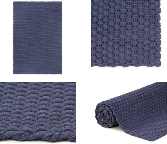 vidaXL Vloerkleed rechthoekig 160x230 cm katoen marineblauw - Vloerkleed - Vloerkleden - Kleed - Tapijt