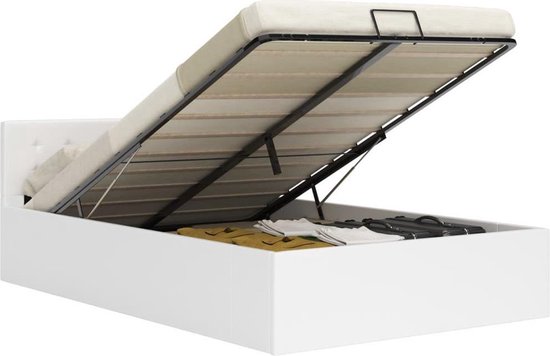 vidaXL Cadre de lit hydraulique simili cuir Blanc 160x200 cm - Cadre de lit - Encadrements de lit - Lit - Lits