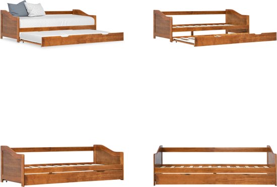 vidaXL Bedbankframe uittrekbaar grenenhout honingbruin 90x200 cm - Bedbankframe - Bedbankframes - Frame Met Slaapbank - Frames Met Slaapbanken