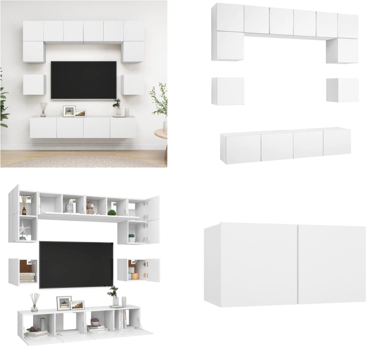 vidaXL - 8-delige - Tv-meubelset - spaanplaat - wit