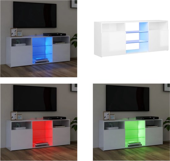 vidaXL Tv-meubel met LED-verlichting 120x30x50 cm hoogglans wit - Tv-kast - Tv-kasten - Televisiekast - Televisiekasten