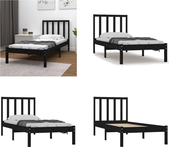 vidaXL Bedframe massief hout zwart 150x200 cm King Size, bed, ledikant, massief houten bedframe, bedbodem, bed frame, slaapmeubel, tweepersoonsbed