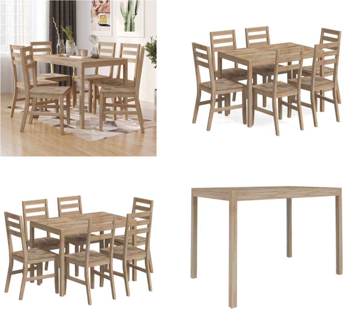 vidaXL 7-delige - Eethoek - massief - acaciahout bruin