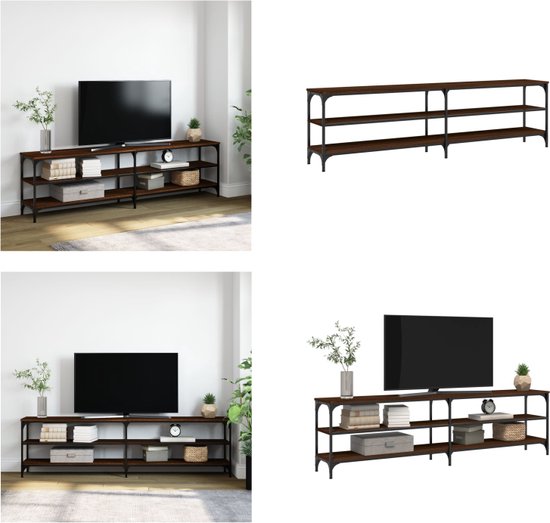 vidaXL Tv-meubel 180x30x50 cm bewerkt hout metaal bruineikenkleurig - Tv Meubel - Tv Meubels - Tv Wandmeubel - Tv Tafel