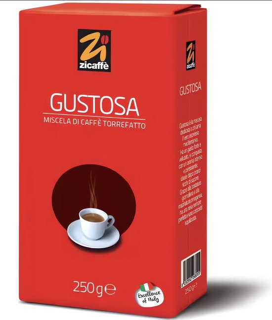 Zicaffè Gustosa - Gemalen koffie uit Sicilië - 250 gram - perfect voor Bialetti Moka, Filter Koffie, Moccamaster, enz.