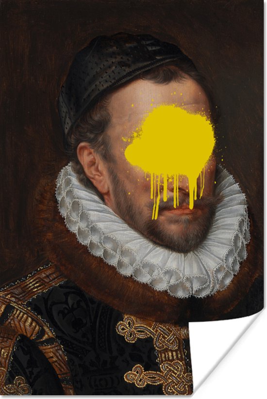 Edité du vieux maître Adriaen Thomasz avec une goutte de peinture jaune 120x180 cm XXL / Groot format!