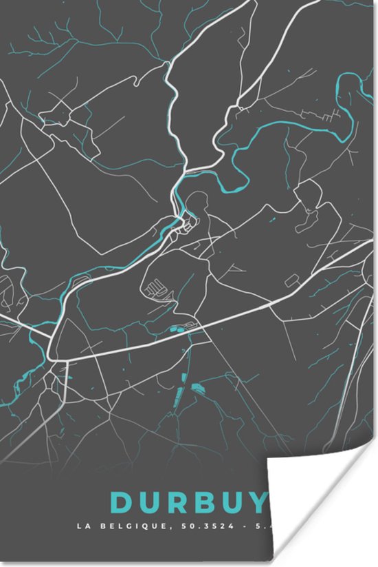 Poster Plan – Plan d'étage – Plan de ville – Durbuy – België - Grijs - 60x90 cm