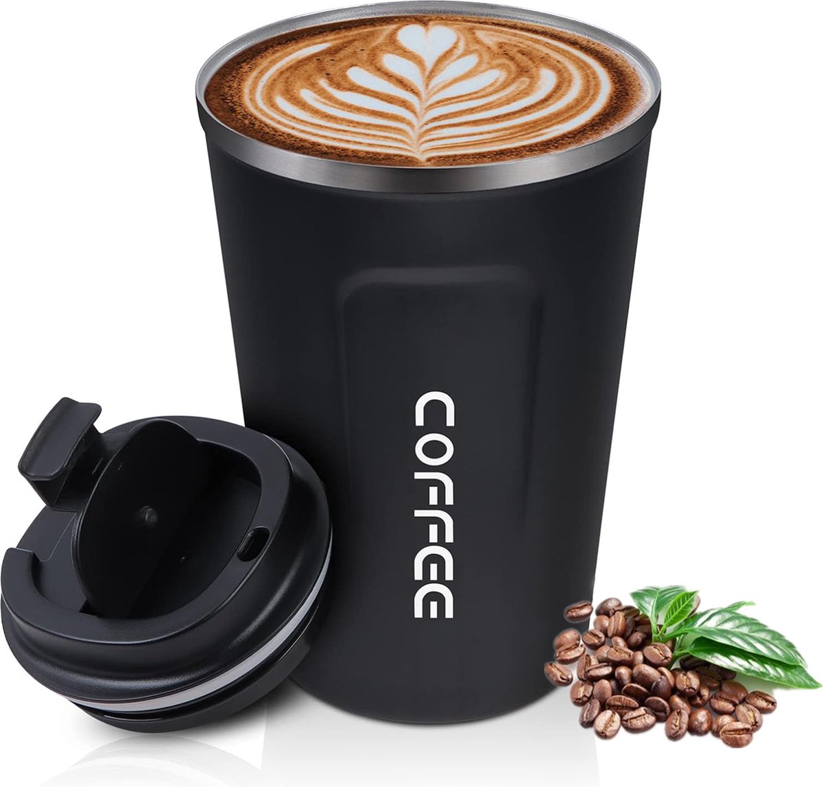 Premium RVS Koffiebeker To Go - 380ml -Thermosbeker met deksel - Theebeker - Travel Mug Koffie en Thee - RVS - Herbruikbare Koffiebeker - Lekvrij - Zwart