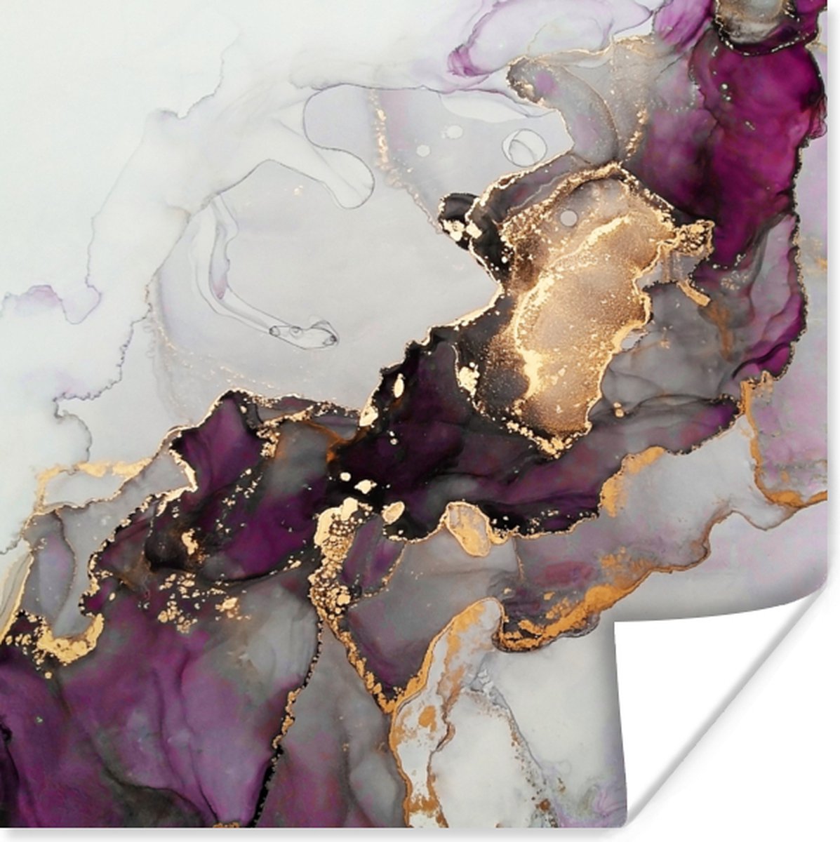 Poster Marmer - Abstract - Goud - Paars - 30x30 cm