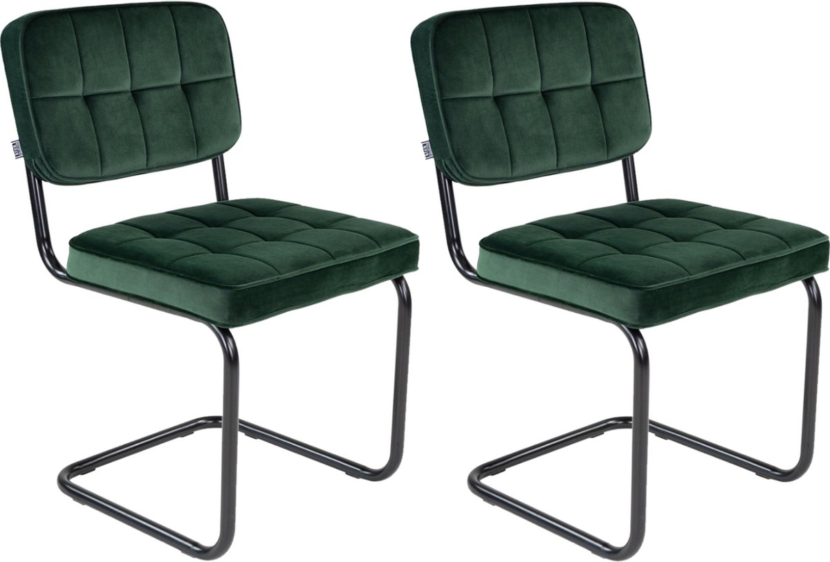 Kick Collection KICK® IVY Eetkamerstoelen – Set van 2 – Velvet – Buisframe – Donkergroen