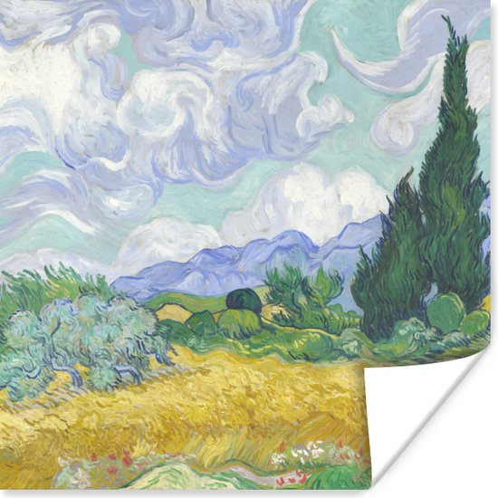 Poster Korenveld met cipressen - Vincent van Gogh - 30x30 cm