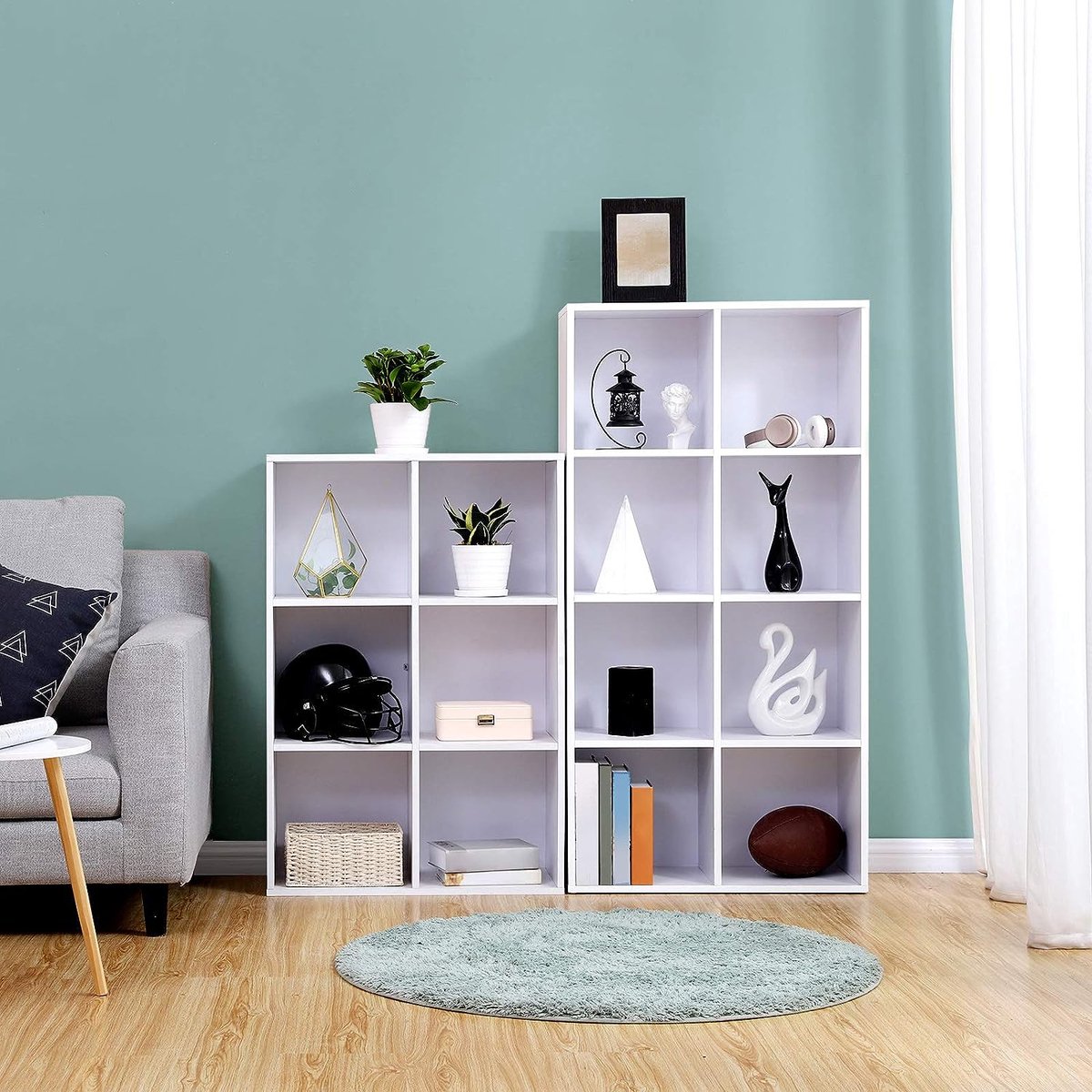 Floordirekt Arkansas Boekenkast, witte boekenkast met 5 vakken, kubusrek, 24D x 50B x 80H cm, ruimteverdeler voor kinderkamer, woonkamer, kantoor en slaapkamer