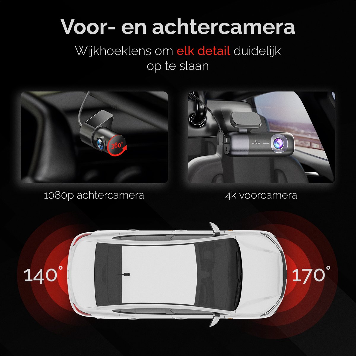 RedTiger F9 Dual Dashcam voor auto - Ultra 4K & 1080P - Met 32GB SD Kaart thumbnail 3