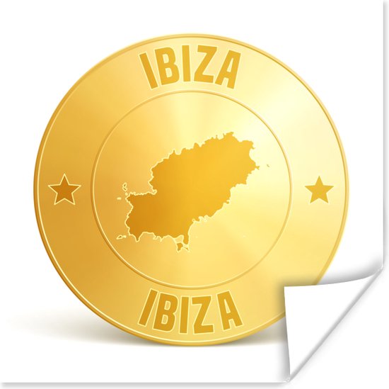 Poster Een illustratie van een gouden munt van Ibiza - 100x100 cm XXL