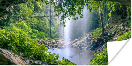 Poster Jungle - Regenwoud - Water - Waterval - Planten - 80x40 cm - Kerstversiering - Kerstdecoratie voor binnen - Kerstmis