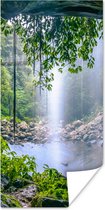 Poster Jungle - Regenwoud - Water - Waterval - Planten - 75x150 cm - Kerstversiering - Kerstdecoratie voor binnen - Kerstmis