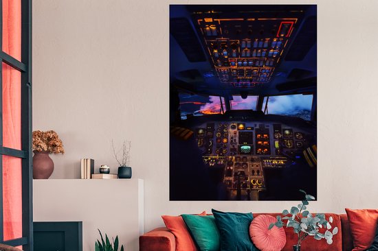 Un cockpit lumineux dans le poster du soir 120x180 cm - Tirage photo sur Poster (décoration murale salon / chambre) XXL / Groot format!