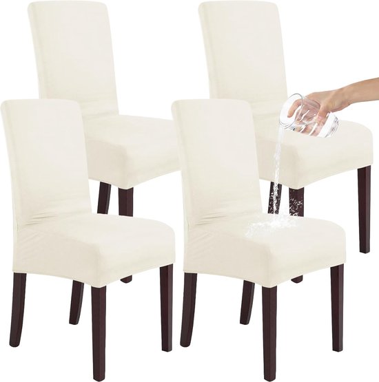 Stretch set van 2, 4 of 6 waterdichte eetkamerstoelhoezen voor eetkamer, verwijderbare en wasbare stoelbeschermers, stoelhoezen, voor hotel, bruiloft, keuken (ivoorwit, 4 stuks)