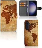 Telefoonhoesje Geschikt voor Samsung Galaxy S24 Wallet Bookcase Wereldkaart