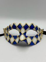 Masque vénitien fait main - Masque Arlecchino bleu/blanc/or - Masque de carnaval - masque de gala bleu blanc