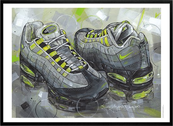 Sneaker print Neon 71x51 cm *ingelijst & gesigneerd