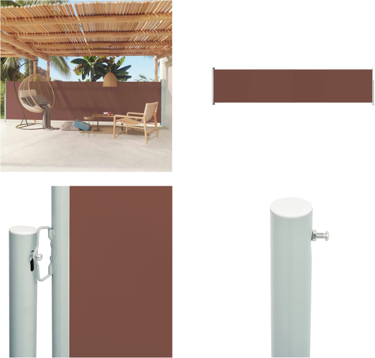 VidaXL Tuinscherm uittrekbaar 140x600 cm bruin Windscherm Windschermen Zijscherm Zijschermen