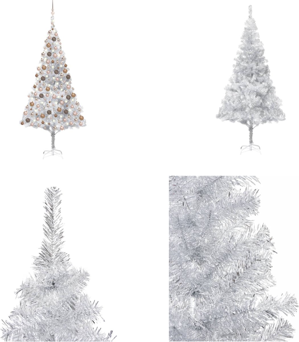 vidaXL Kunstkerstboom met LED's en kerstballen 210 cm PET zilverkleur - Kunstkerstboom - Kunstkerstbomen - Kerstboom - Kerstdecoratie