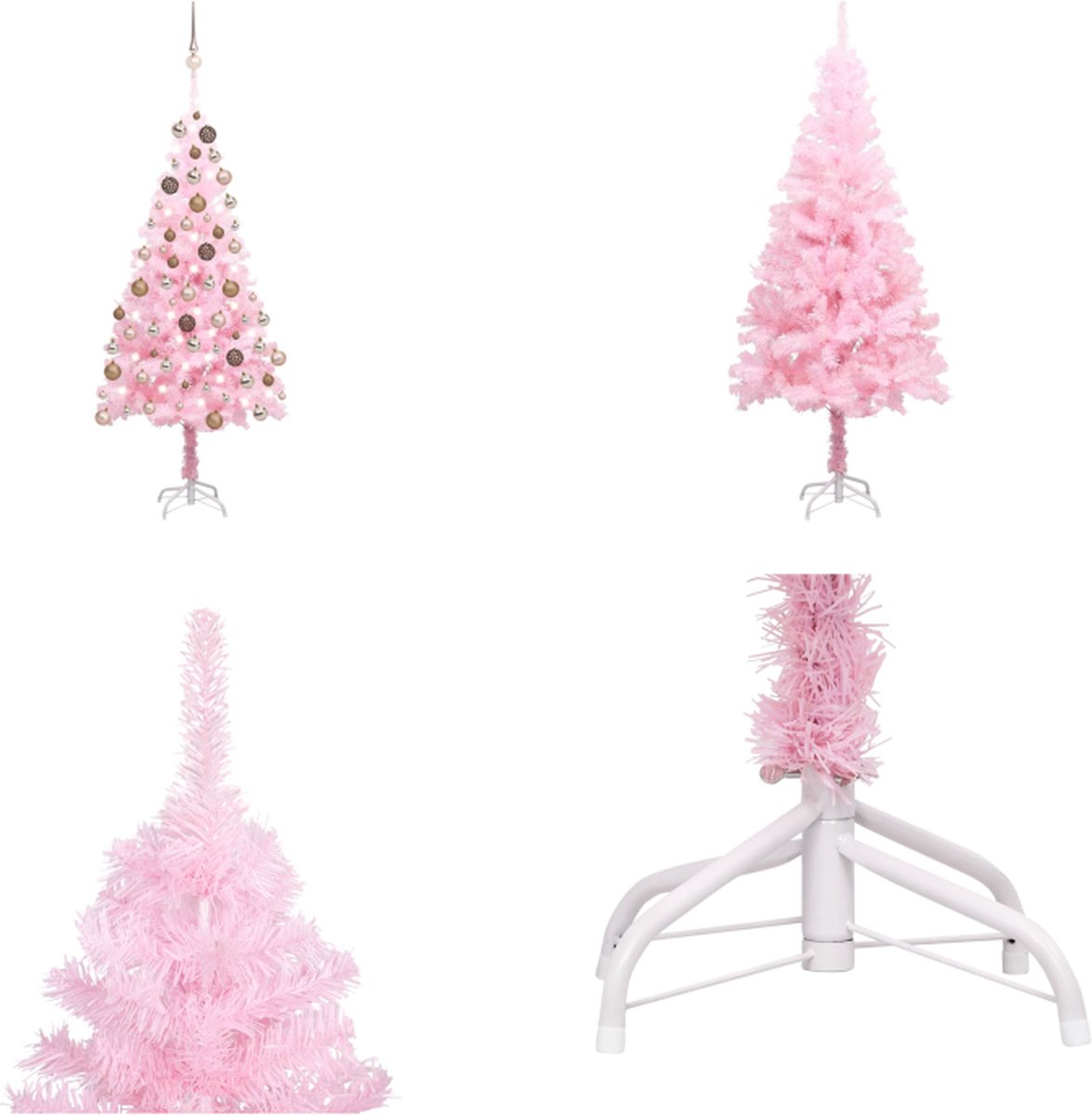 vidaXL Kunstkerstboom met LED's en kerstballen 150 cm PVC roze - Kunstkerstboom - Kunstkerstbomen - Kerstboom - Kerstdecoratie