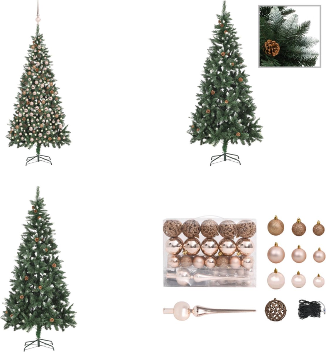 vidaXL Kunstkerstboom met LED's- kerstballen en dennenappels 210 cm - Kunstkerstboom - Kunstkerstbomen - Kerstboom - Kerstdecoratie