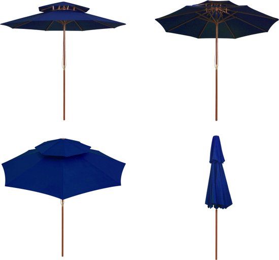 vidaXL Parasol met houten paal 200x300 cm blauw