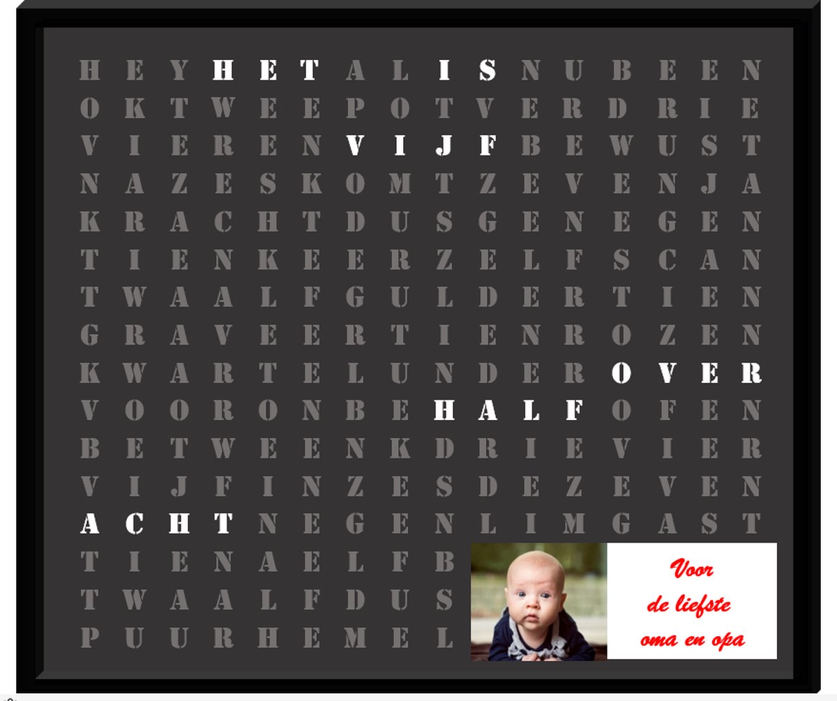 Gepersonaliseerde Woordklok met eigen foto-37 x 37 cm-Lettertype Robuust-Kado-Relatiegeschenk