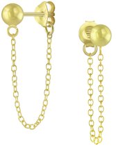 Joy|S - Zilveren bal met kettinkje oorbellen - oorknoppen - 14k goudplating