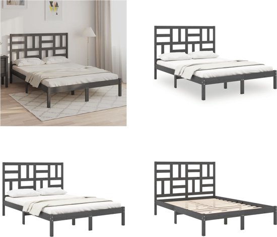 Bedframe bewerkt hout betongrijs 160x200 cm | -nl Bedframe bewerkt hout betongrijs 160x200 cm | -nl