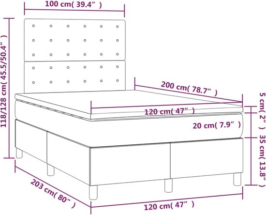 vidaXL Sommier avec matelas Tissu Marron foncé 120x200 cm - Sommier - Sommiers - Lit - Meubles de couchage
