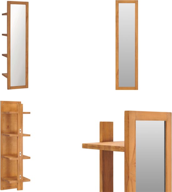 vidaXL Wandspiegel met schappen 30x30x120 cm massief teakhout - Spiegel - Spiegels - Wandspiegel - Wandspiegels