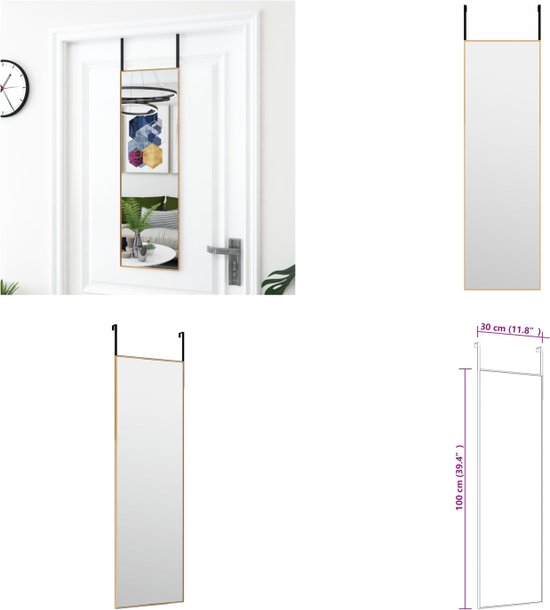 vidaXL Deurspiegel 30x100 cm glas en aluminium goudkleurig - Deurspiegel - Deurspiegels - Wandspiegel - Hangspiegel