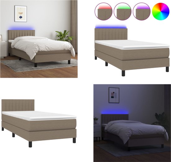 vidaXL Boxspring met matras en LED stof taupe 100x200 cm - Boxspring - Boxsprings - Bed - Slaapmeubel