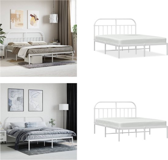vidaXL Cadre de lit avec tête de lit Métal Blanc 160x200 cm - Cadre de lit - Encadrements de lit - Lit double - Lit