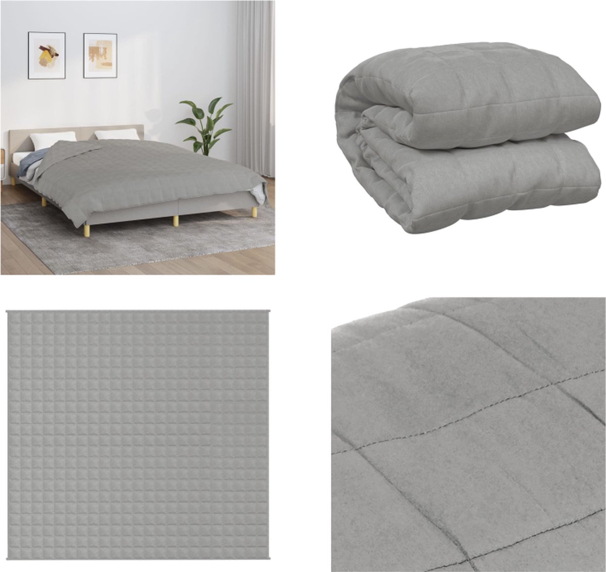 vidaXL Verzwaringsdeken 220x240 cm 15 kg stof grijs - Verzwaringsdeken - Verzwaringsdekens - Deken - Beddengoed