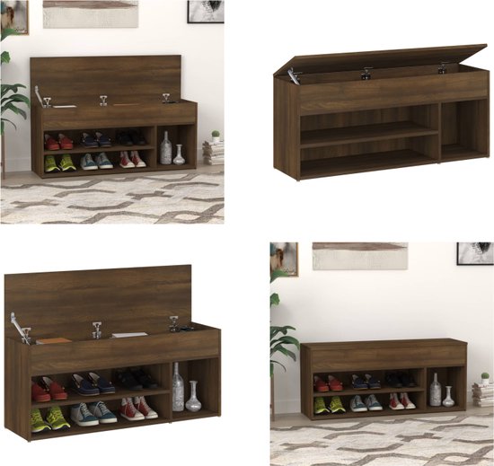 vidaXL Schoenenbank 105x30x45 cm bewerkt hout bruineikenkleurig - Schoenenbank - Schoenenbanken - Opbergbank - Schoenenkast