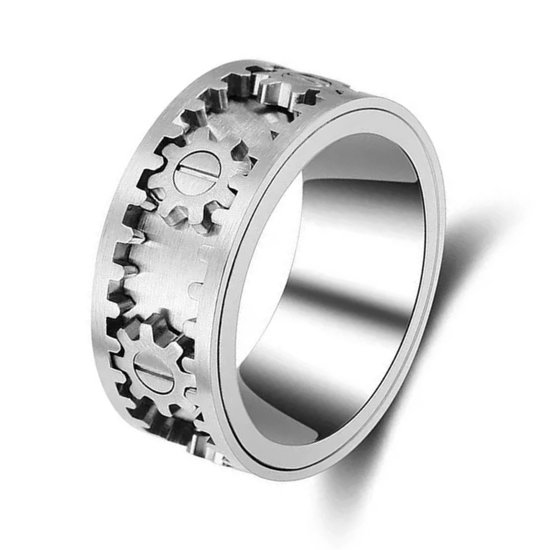 Anxiety Ring - (Schakels) - Stress Ring - Fidget Ring - Draaibare Ring - Spinning Ring - Spinner Ring - Zilverkleurig RVS - (16.50 mm / maat 52)
