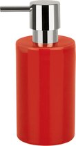 Pompe/distributeur de savon Spirella Sienna - rouge brillant - porcelaine - 16 x 7 cm - 300 ml - salle de bain/WC/cuisine