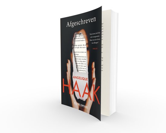 Boekomslag van 'Afgeschreven' van Angelique Haak, met een scheur in het midden waar de titel verschijnt. De Crime Compagnie.