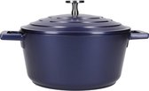 Gegoten aluminium pot met deksel - 2,5 liter braadpanvorm als braadpanvorm, geschikt voor inductie en oven, geschikt voor inductie en oven, gegoten aluminium - metallic blauw - kookpot,