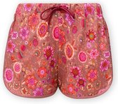 Pip Studio Bali Short Trousers Señorita Pip Dark Pink - zomer korte broek met bloemen print Maat Large