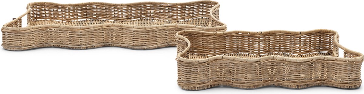 Riviera Maison Dienbladen Set Rechthoek rotan met handvaten - Benoa decoratief dienblad ronde rand