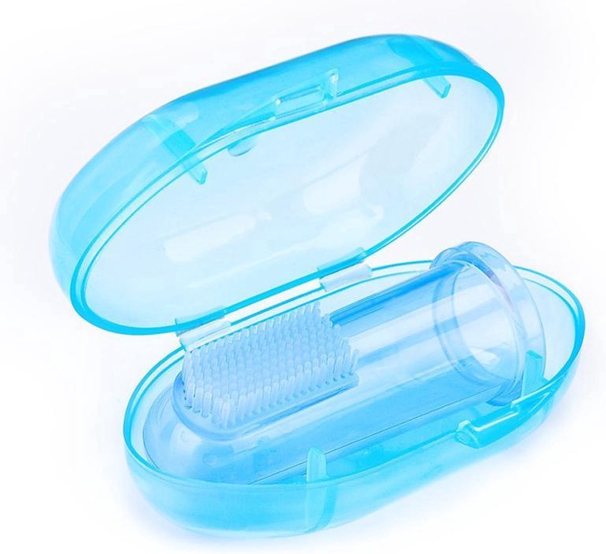 Goedkoopste Go Go Gadget - Babytandenborstel Perfect voor Doorkomende Tandjes & Tandvlees Massage | Silicone Vingertandenborstel incl. Blauw Opbergdoosje voor Baby & Peuter